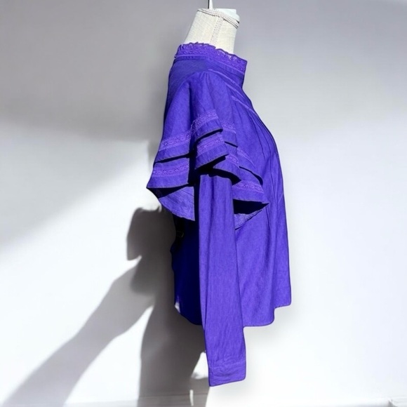 🌻Cream Violet Crliselin Prairie Core Ruffle High Neck Blouse Size 36 Small - Picture 5 of 10